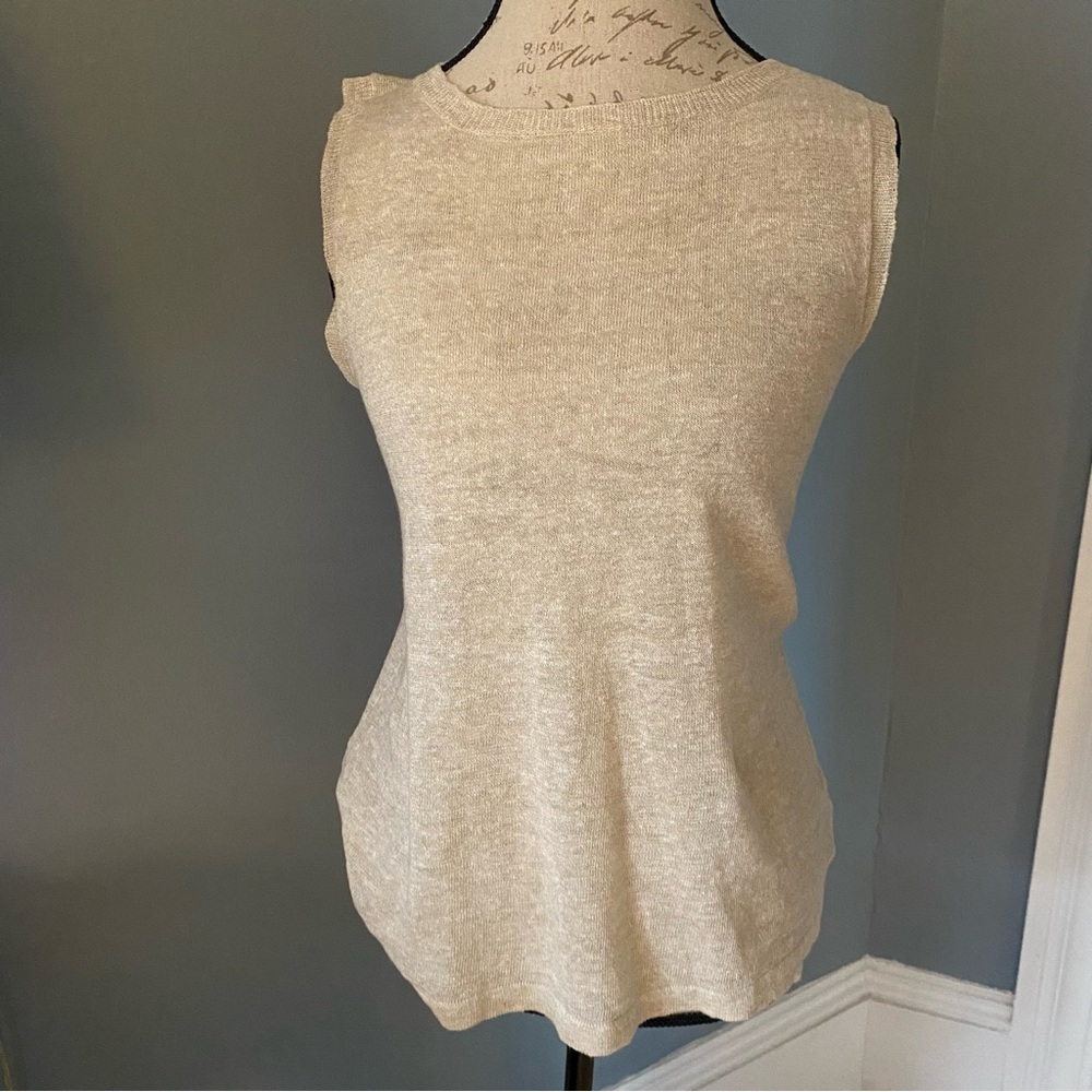 Alan Bilzerian knit top Women’s M Linen Blend Sleeveless Classic Made In Italy
